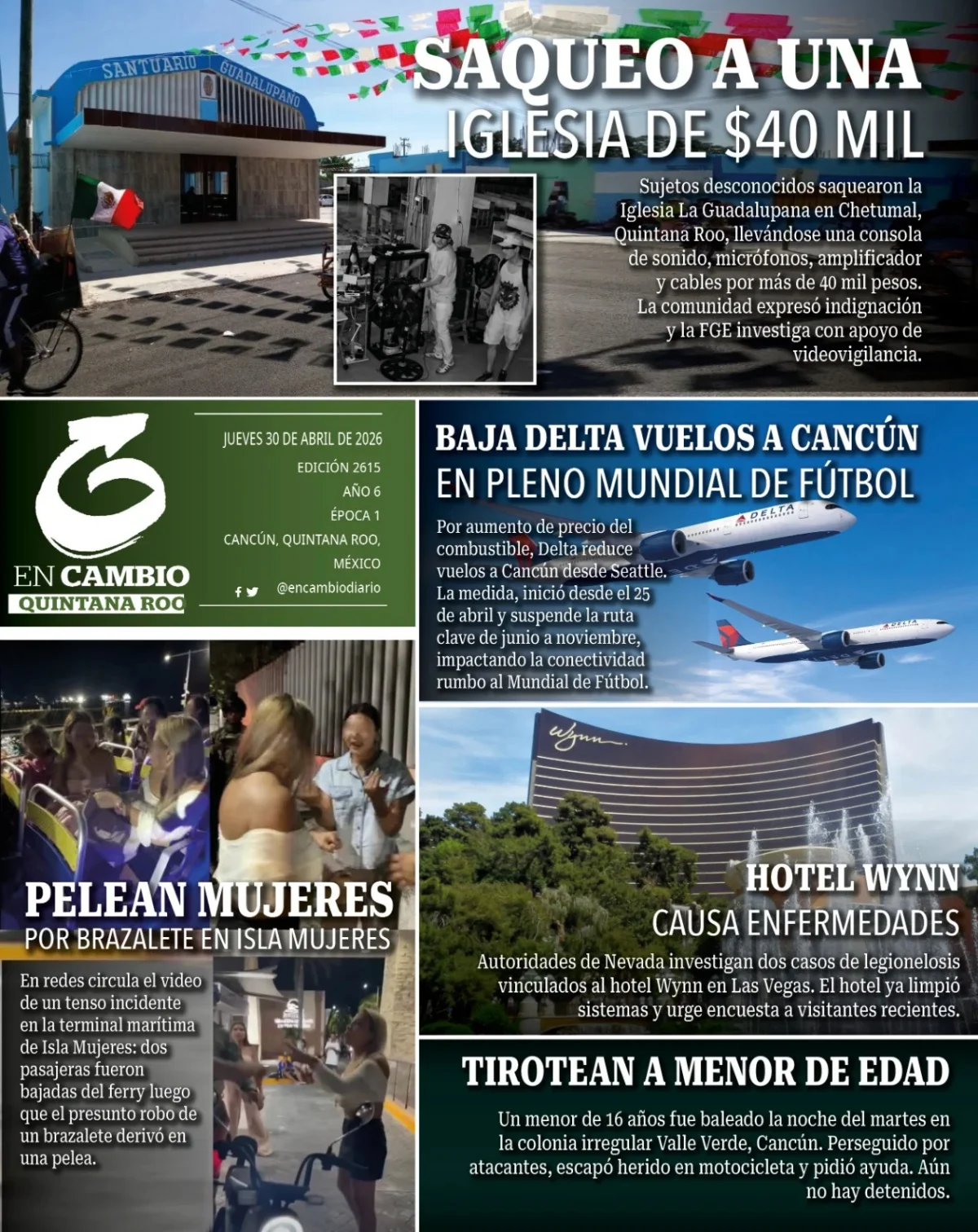 Portada de En Cambio - Quintana Roo (contraportada) del jueves, 30 de abril de 2026