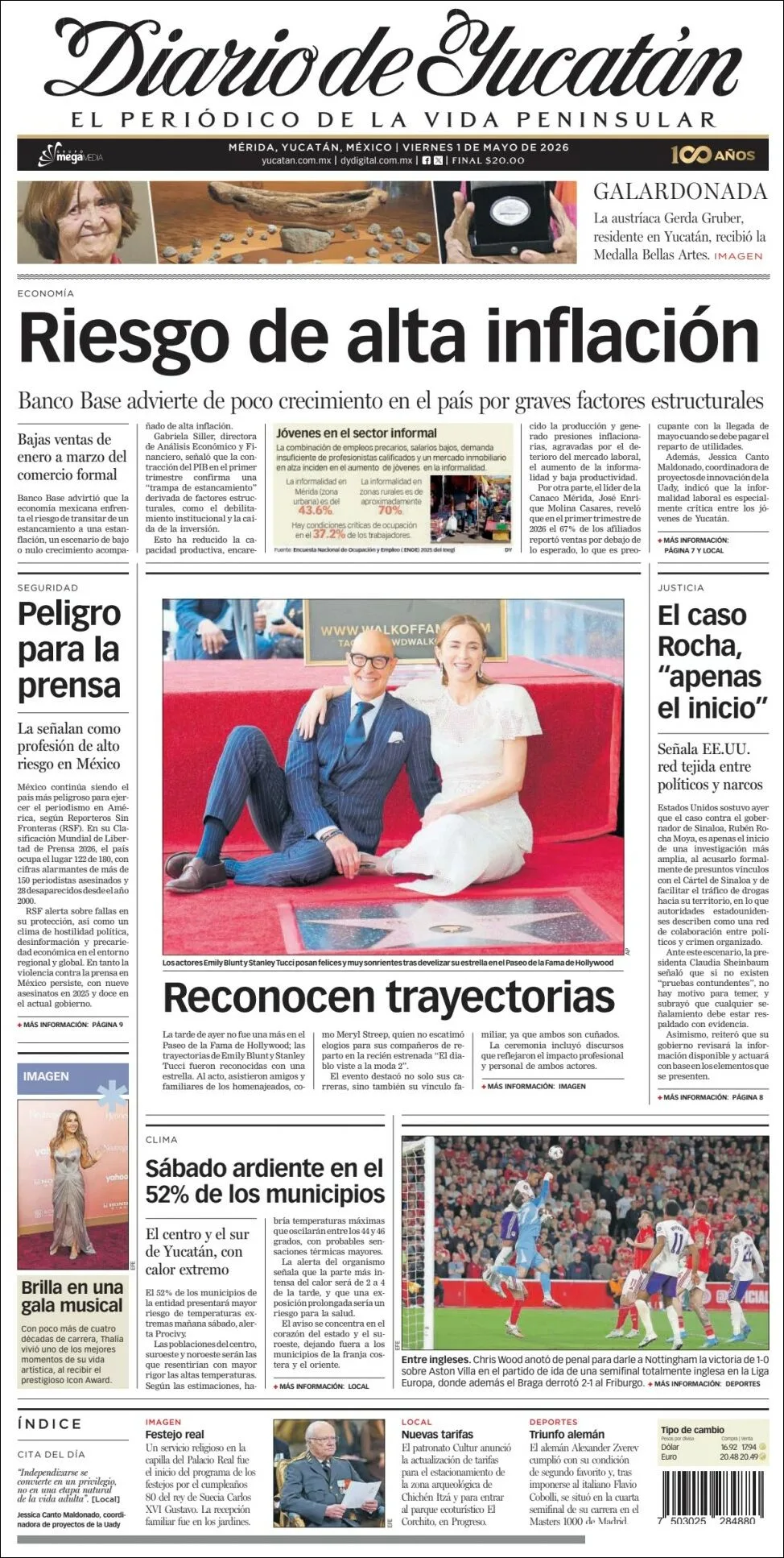 Portada de Diario de Yucatán del viernes, 1 de mayo de 2026