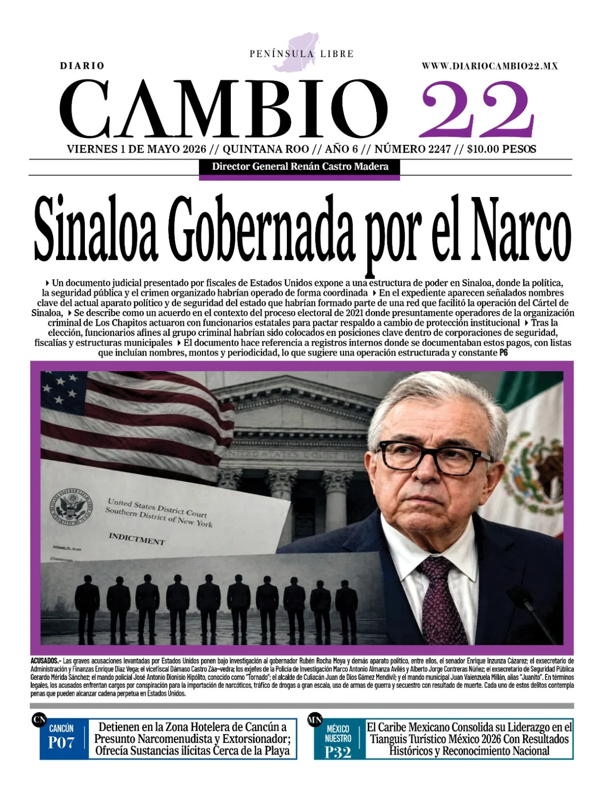 Portada de Diario Cambio 22 (portada) del viernes, 1 de mayo de 2026