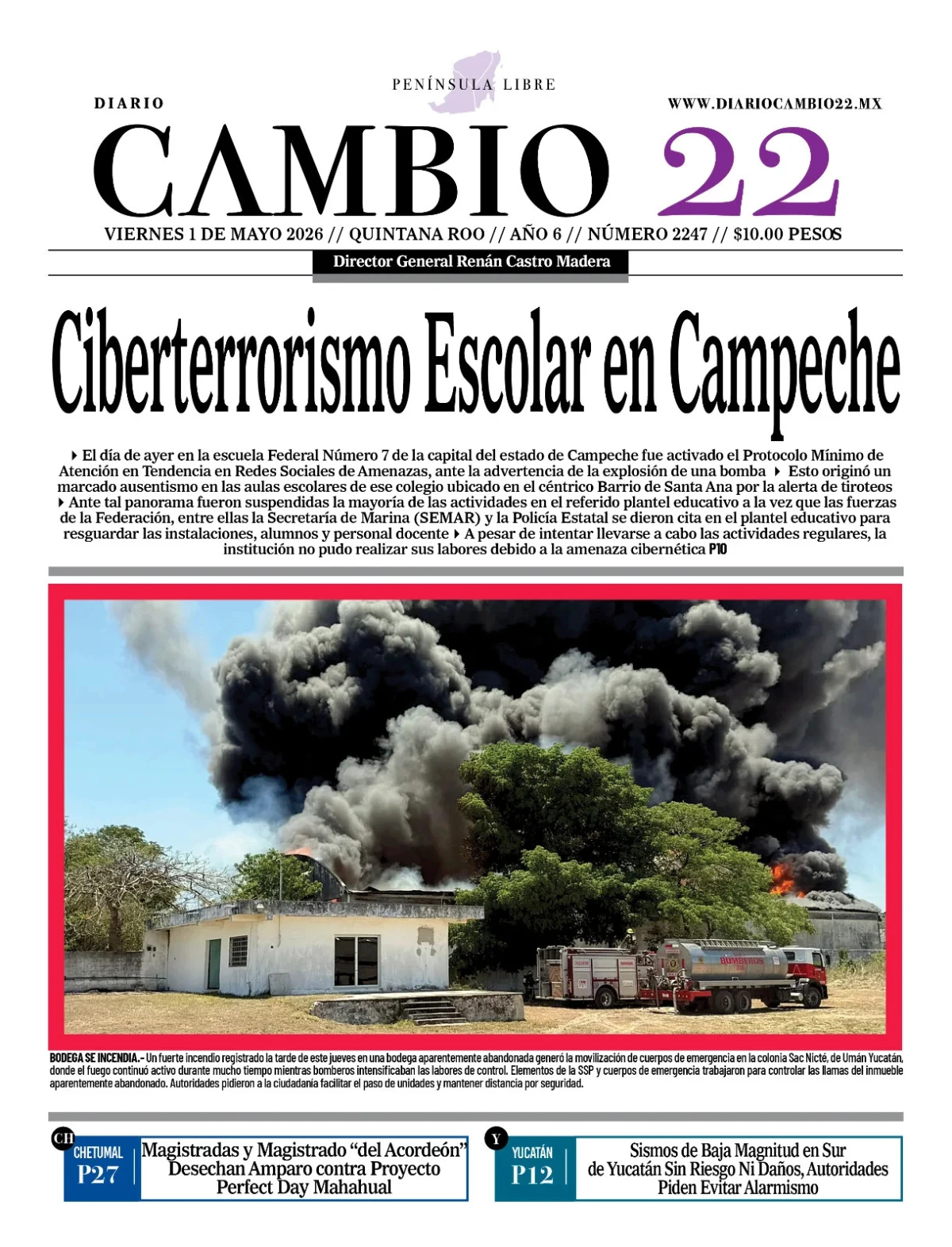Portada de Diario Cambio 22 (contraportada) del viernes, 1 de mayo de 2026