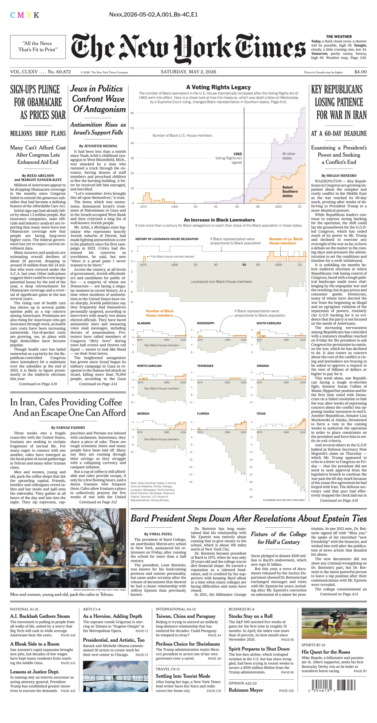 Portada de The New York Times (new York) del sábado, 2 de mayo de 2026