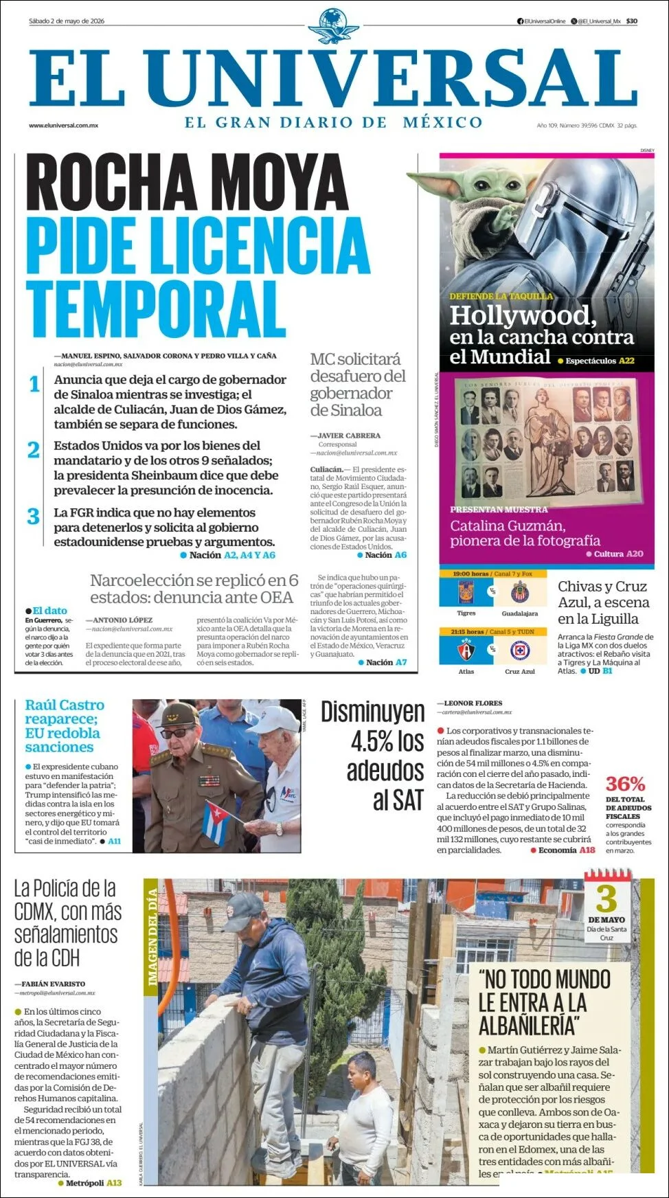 Portada de El Universal