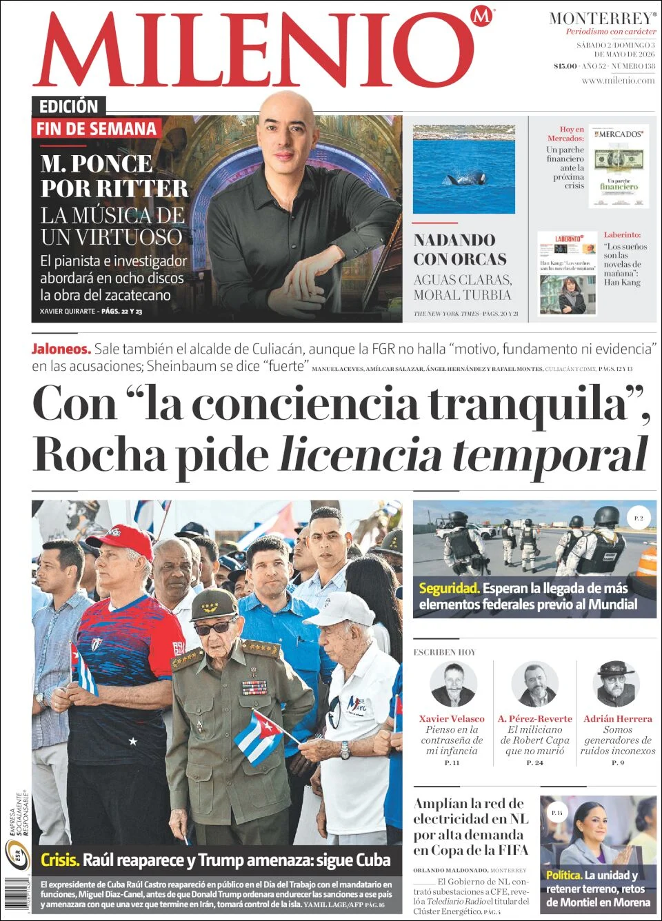 Portada de Milenio del sábado, 2 de mayo de 2026