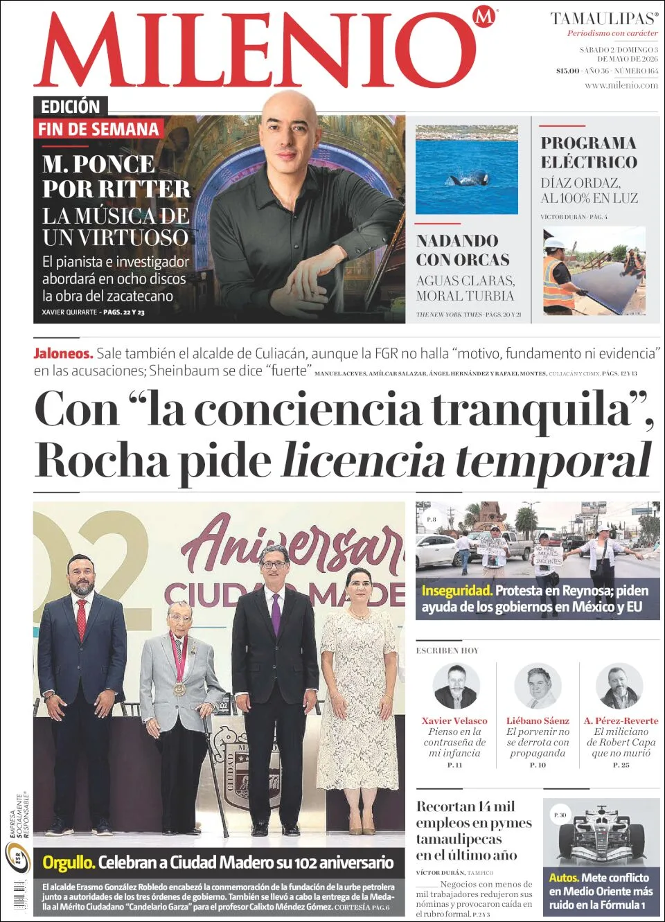 Portada de Milenio Tamaulipas del sábado, 2 de mayo de 2026