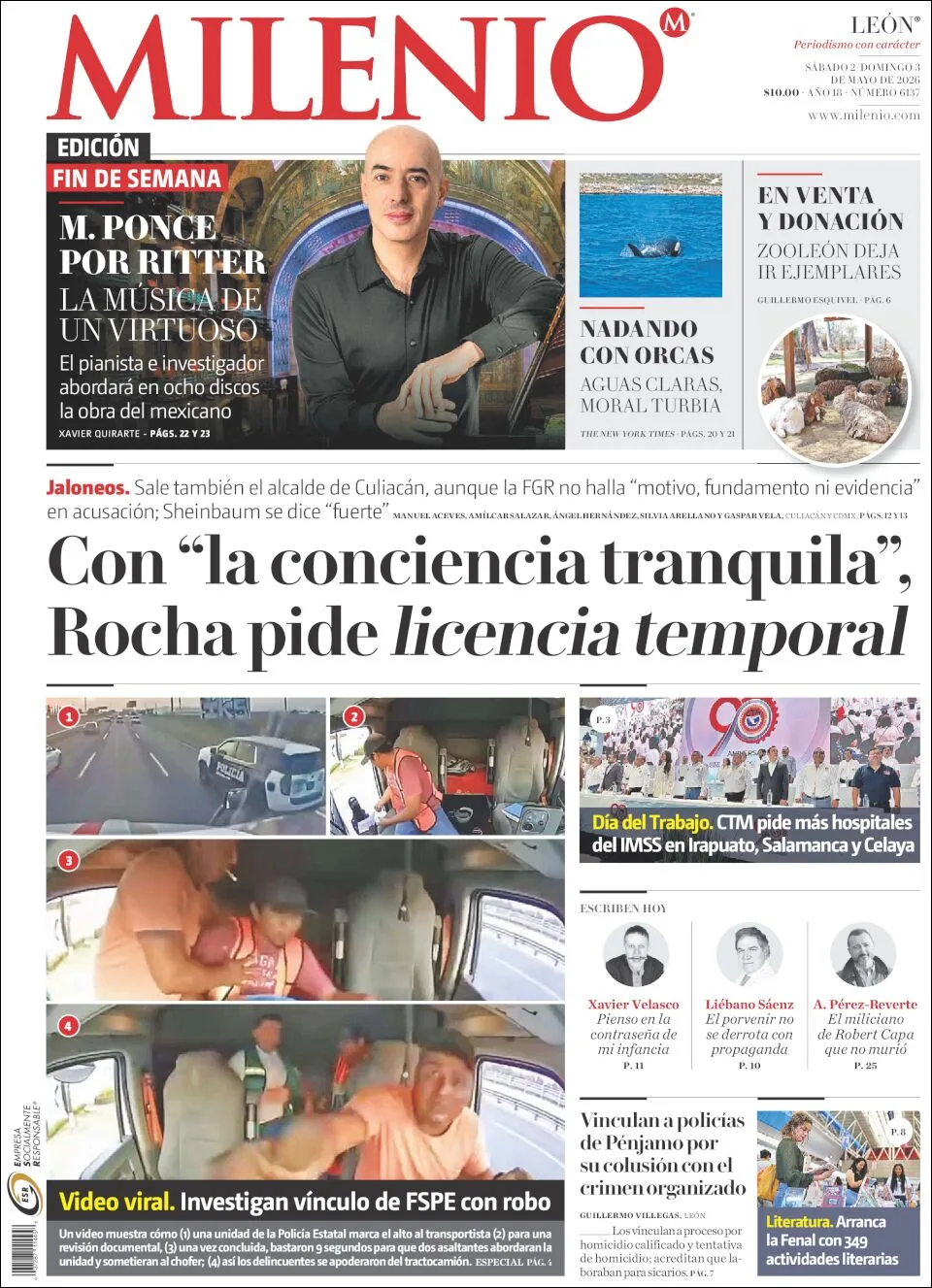 Portada de Milenio Leon del sábado, 2 de mayo de 2026
