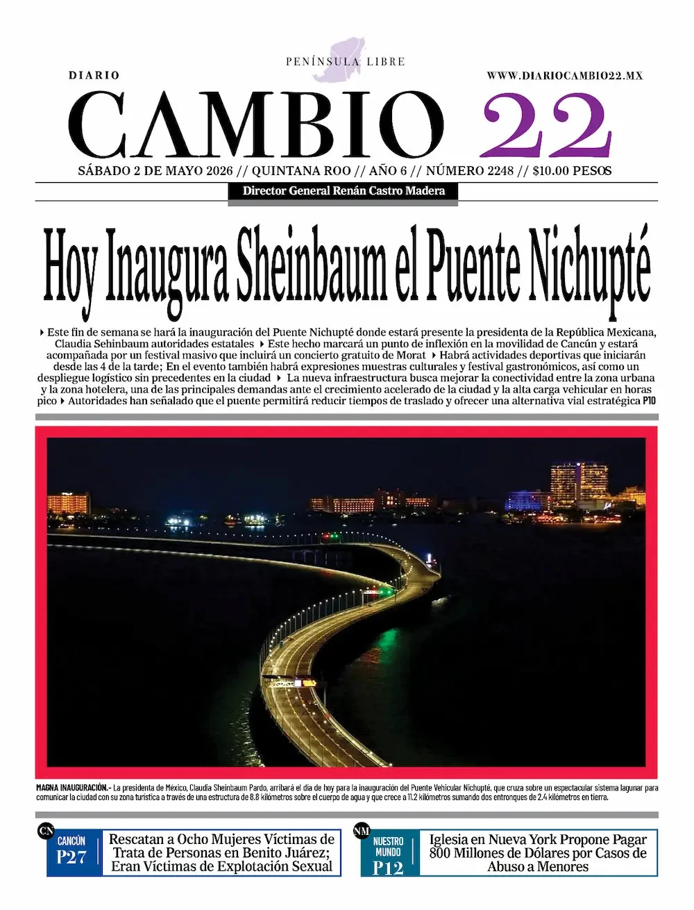 Portada de Diario Cambio 22 (contraportada) del sábado, 2 de mayo de 2026