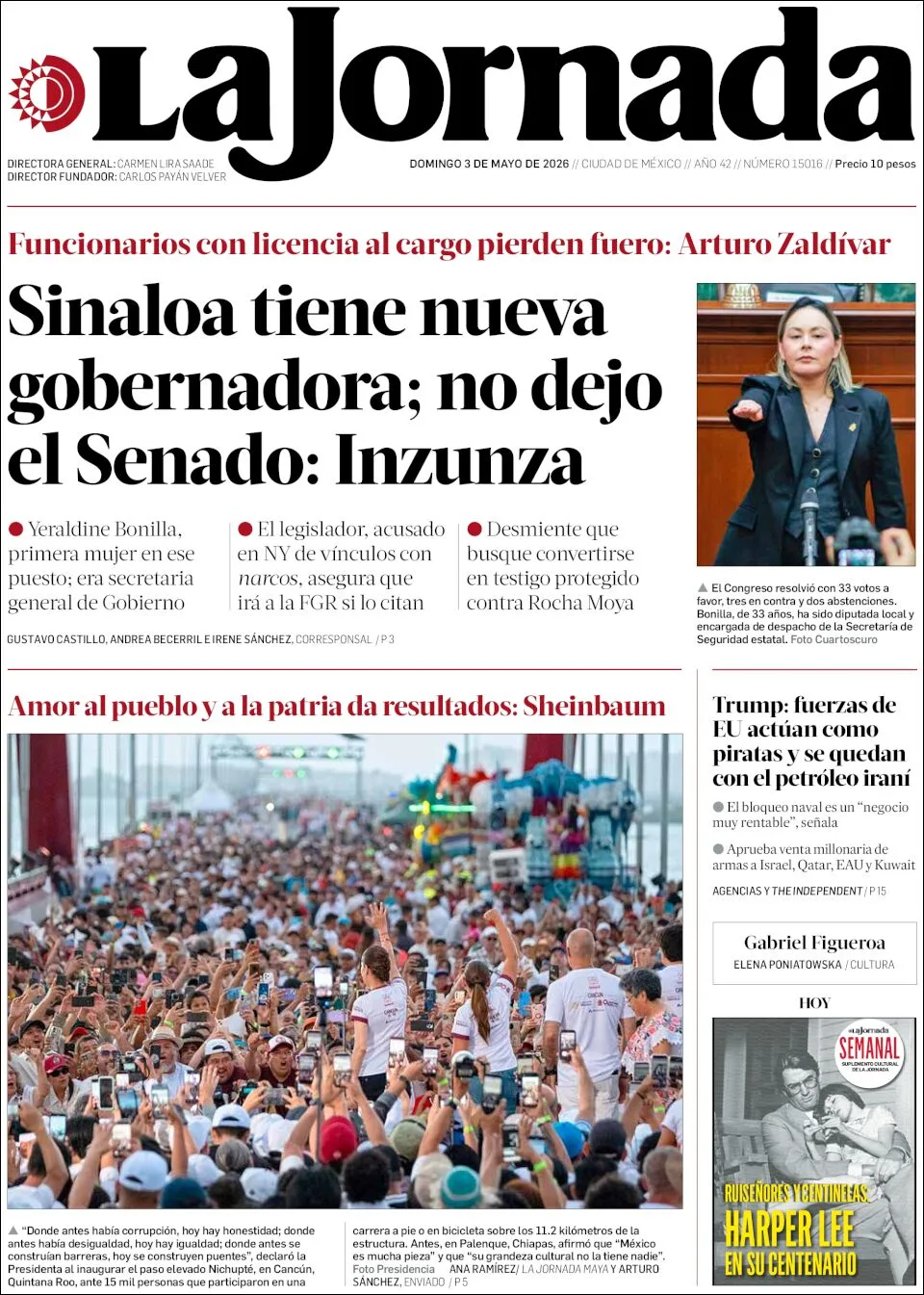 Portada de La Jornada