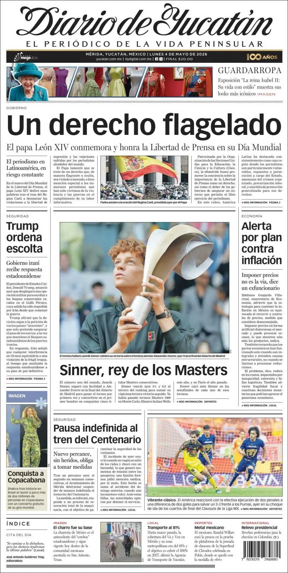 Portada de Diario de Yucatán del lunes, 4 de mayo de 2026
