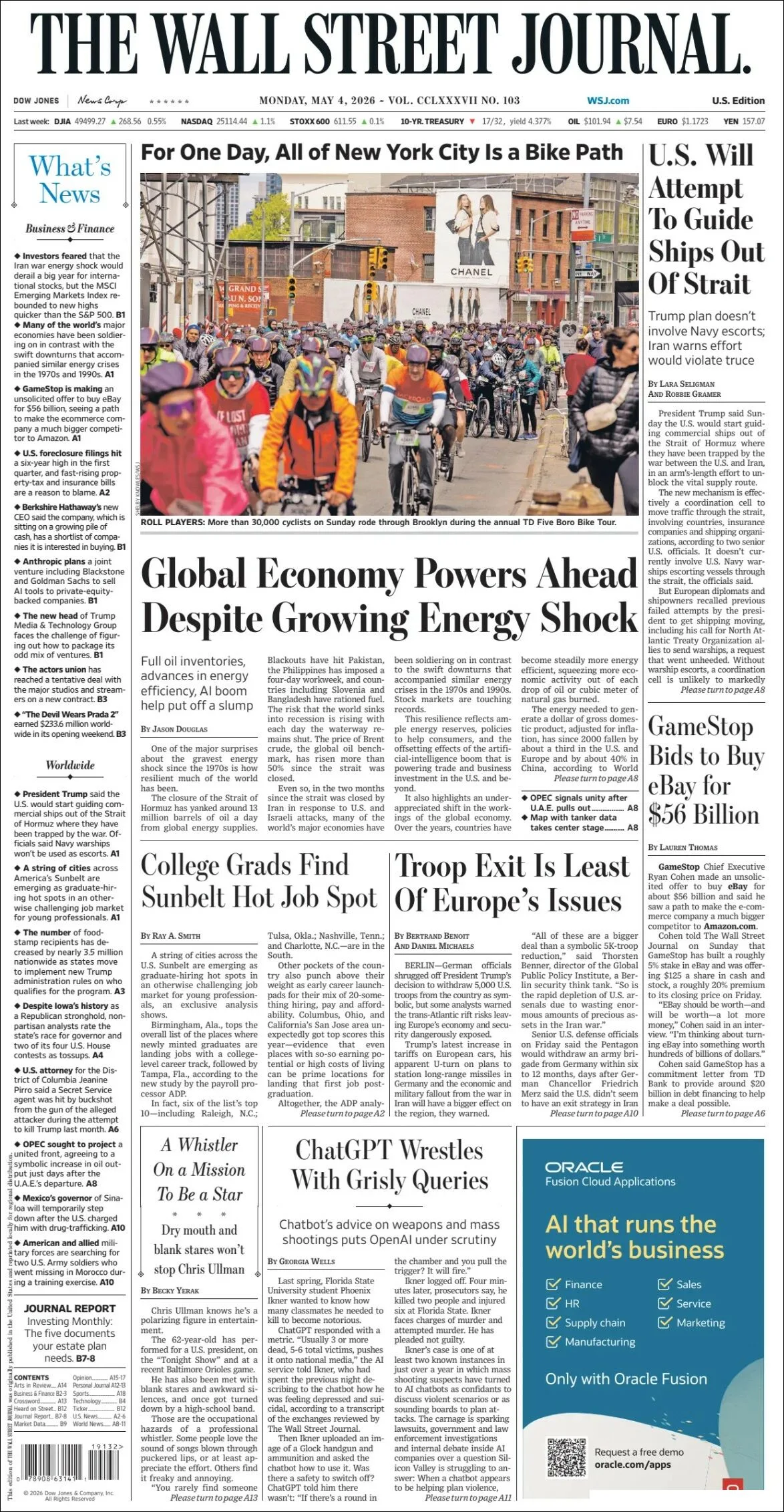 Portada de The Wall Street Journal
