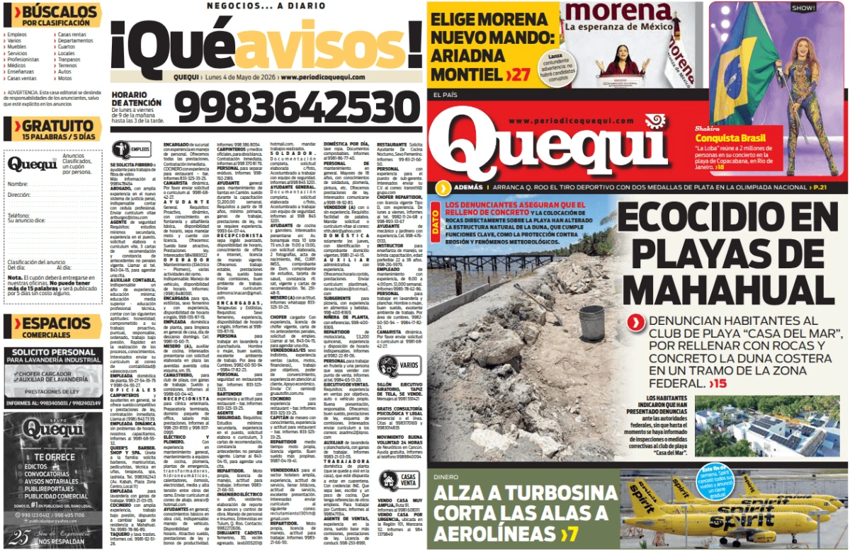 Portada de Quequi (contraportada) del lunes, 4 de mayo de 2026