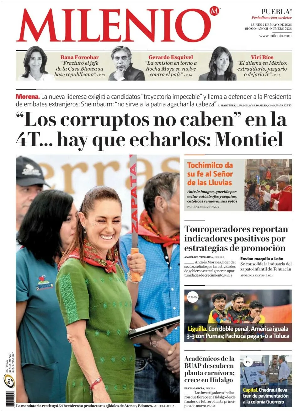 Portada de Milenio Puebla del lunes, 4 de mayo de 2026