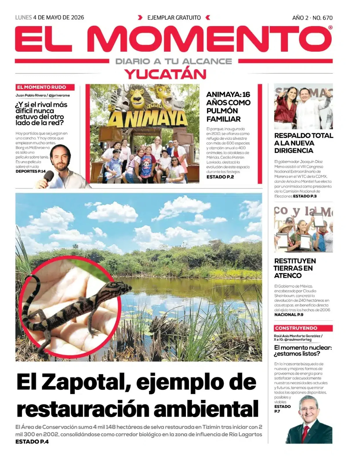 Portada de El Momento Yucatan del lunes, 4 de mayo de 2026