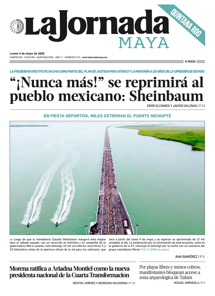 Portada de La Jornada Maya Quintana Roo del lunes, 4 de mayo de 2026