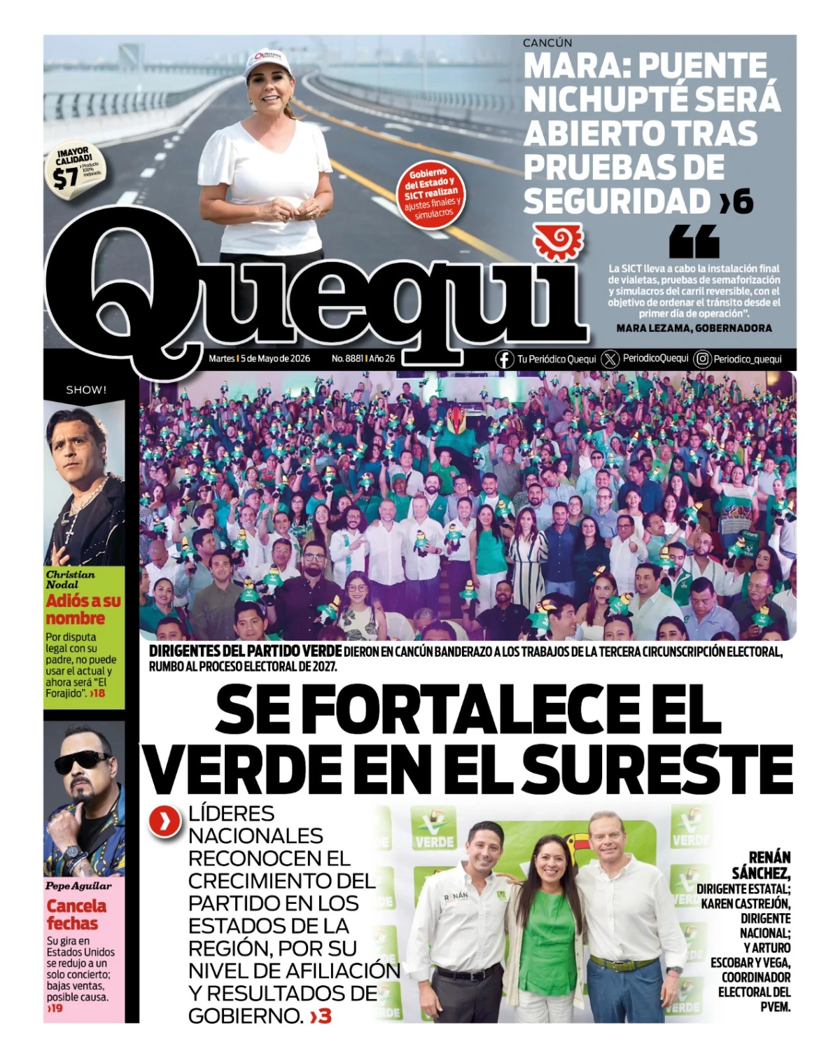 Portada de Quequi del martes, 5 de mayo de 2026