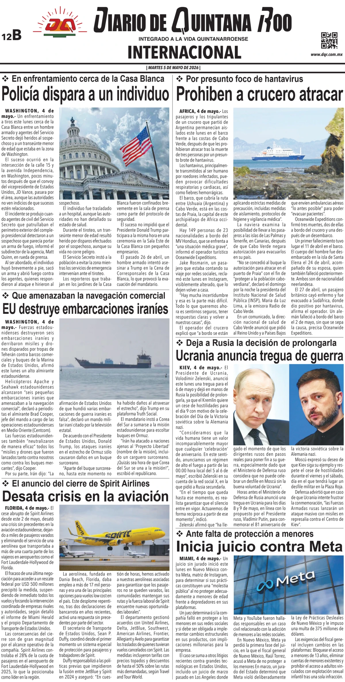 Portada de Diario de Quintana Roo (contra Portada) del martes, 5 de mayo de 2026
