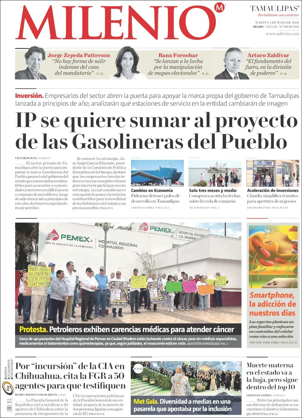 Portada de Milenio Tamaulipas del martes, 5 de mayo de 2026
