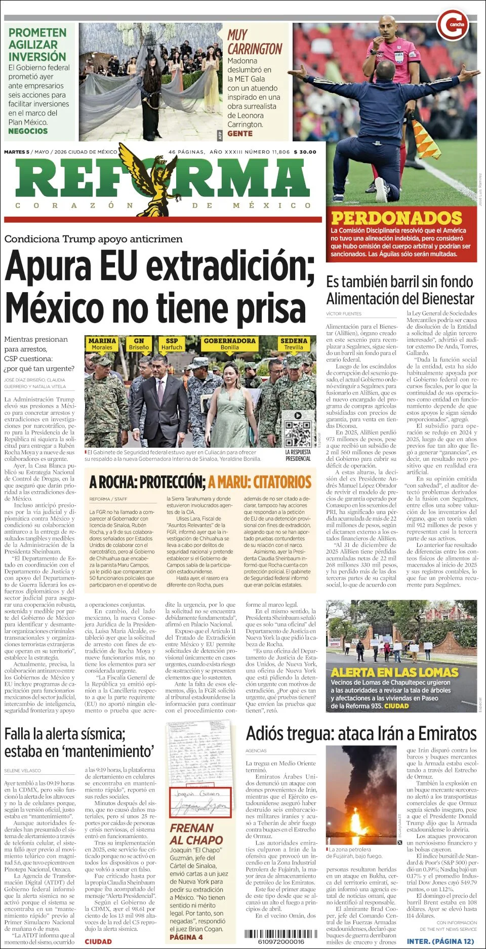 Portada de Reforma del martes, 5 de mayo de 2026