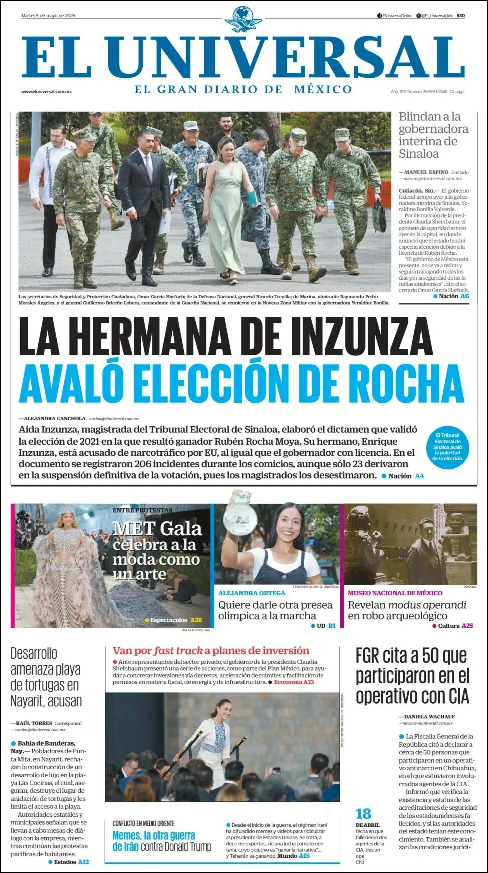 Portada de El Universal del martes, 5 de mayo de 2026