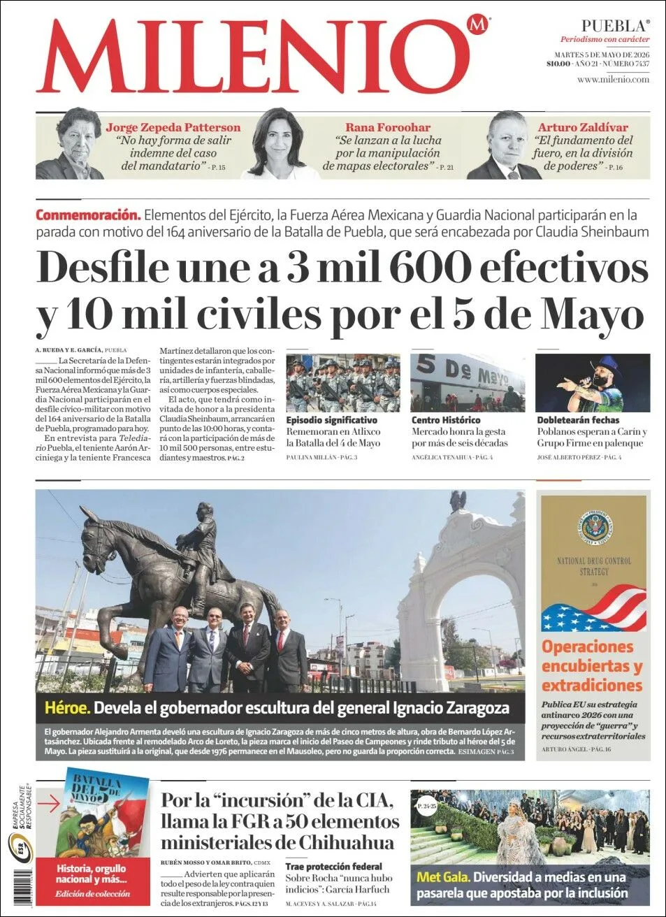 Portada de Milenio Puebla del martes, 5 de mayo de 2026