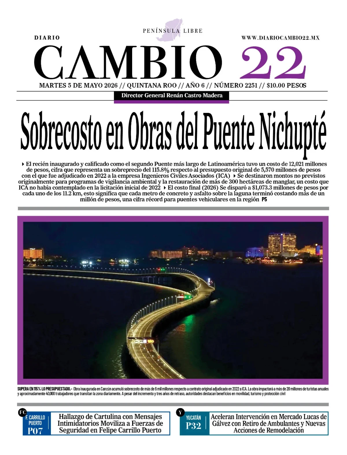 Portada de Diario Cambio 22 (portada) del martes, 5 de mayo de 2026