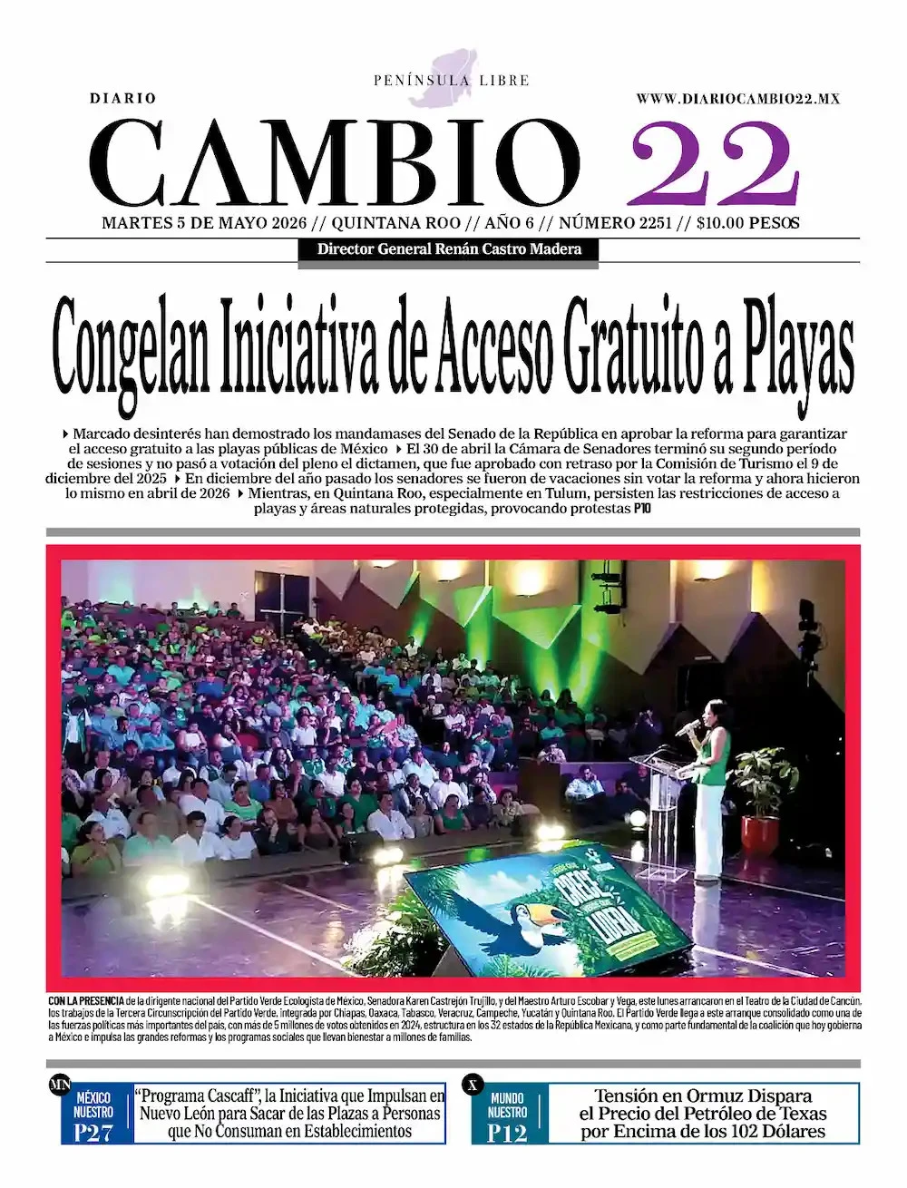 Portada de Diario Cambio 22 (contraportada) del martes, 5 de mayo de 2026