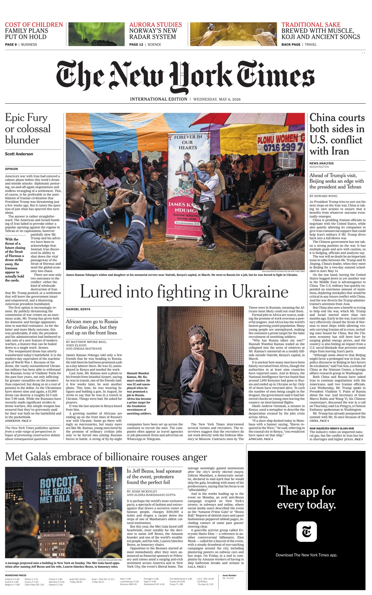 Portada de The New York Times (international) del miércoles, 6 de mayo de 2026