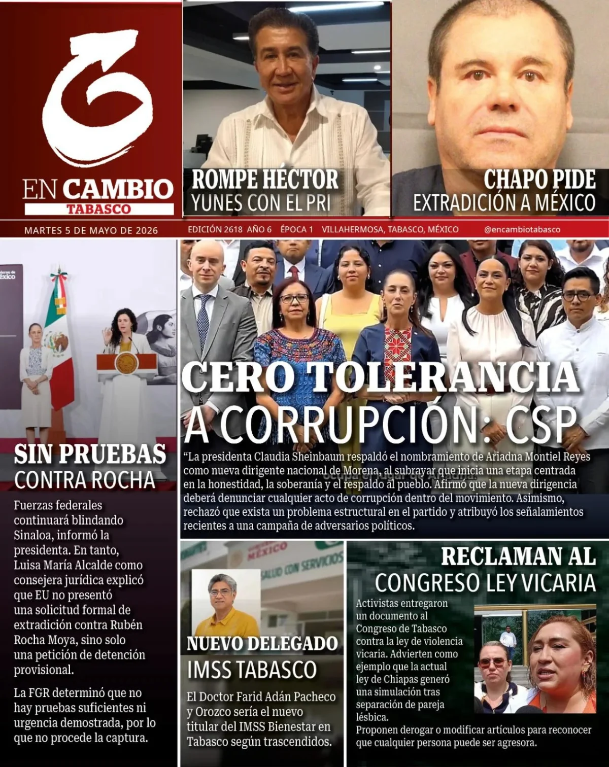 Portada de En Cambio - Tabasco (portada) del martes, 5 de mayo de 2026