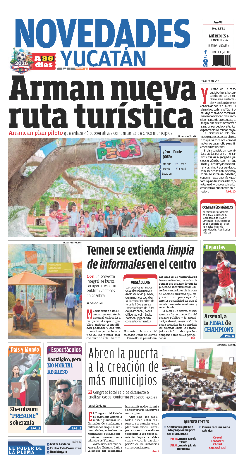 Portada de Novedades Yucatan del miércoles, 6 de mayo de 2026