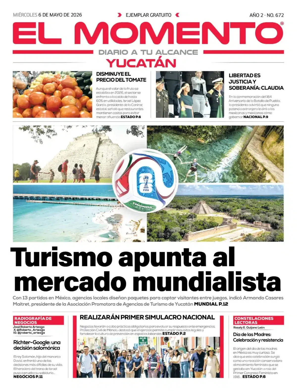 Portada de El Momento Yucatan del miércoles, 6 de mayo de 2026