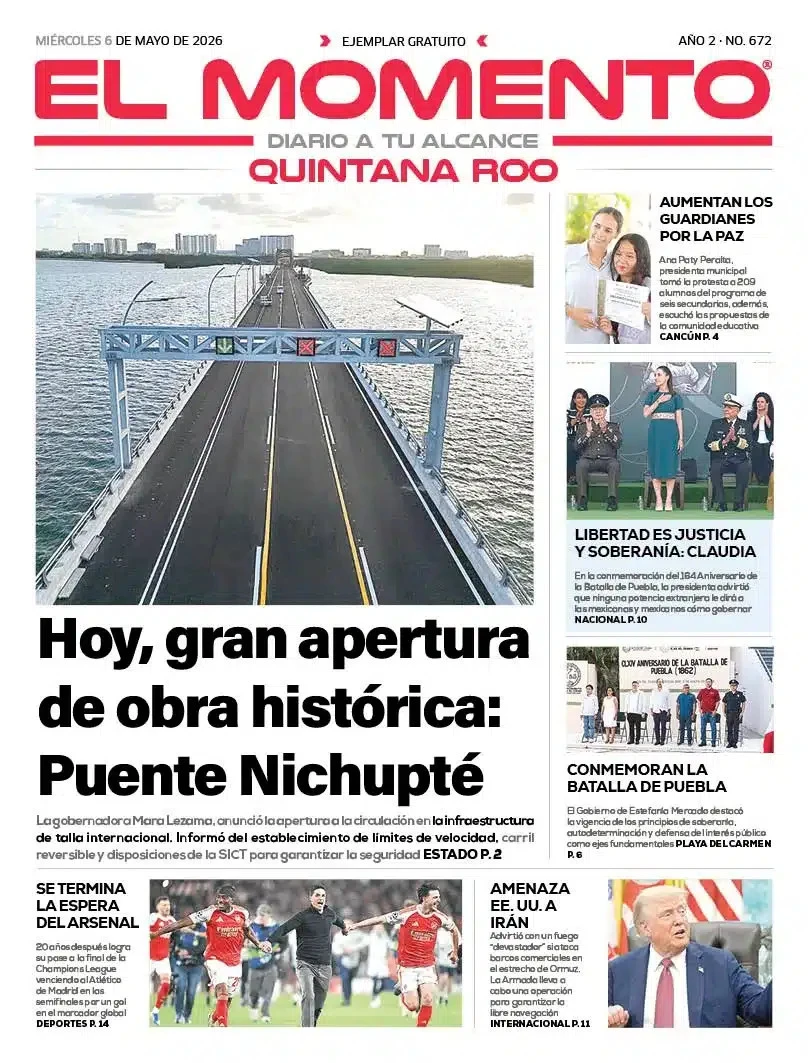 Portada de El Momento Quintana Roo del miércoles, 6 de mayo de 2026