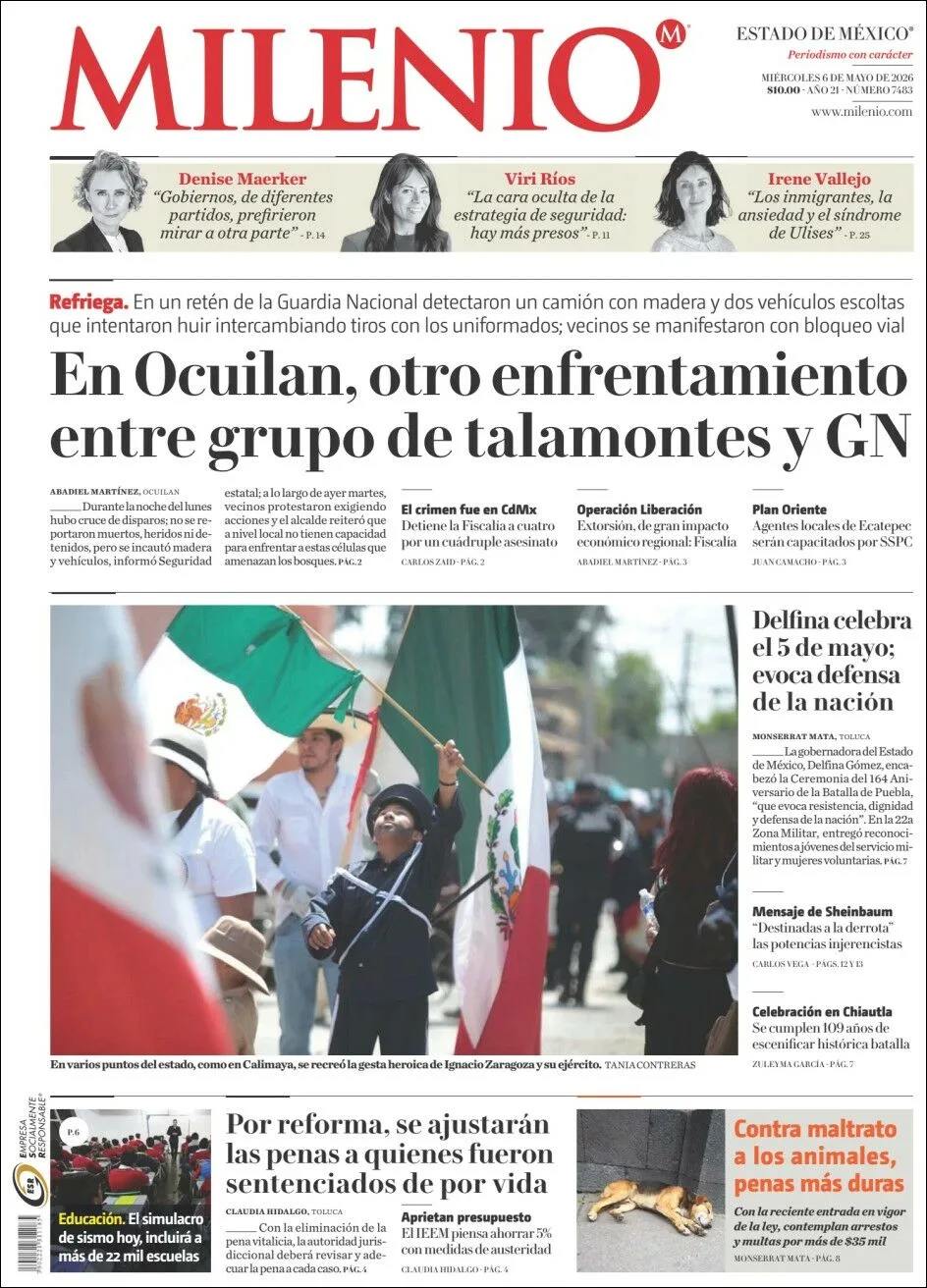 Portada de Milenio Edo de Mexico del miércoles, 6 de mayo de 2026