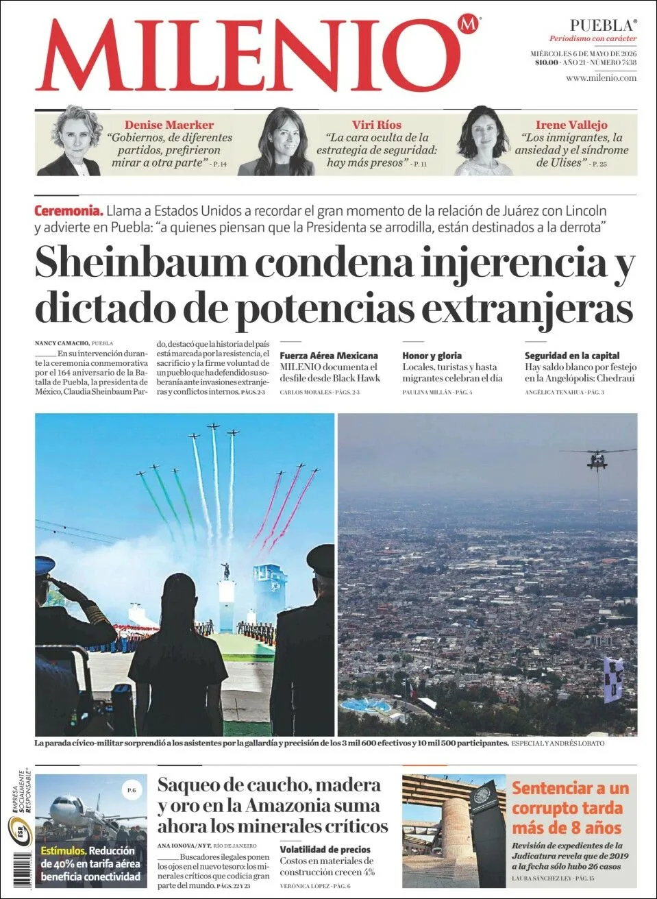 Portada de Milenio Puebla del miércoles, 6 de mayo de 2026