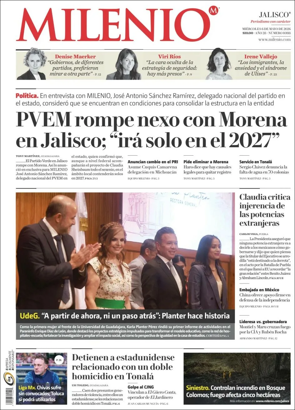 Portada de Milenio Jalisco del miércoles, 6 de mayo de 2026
