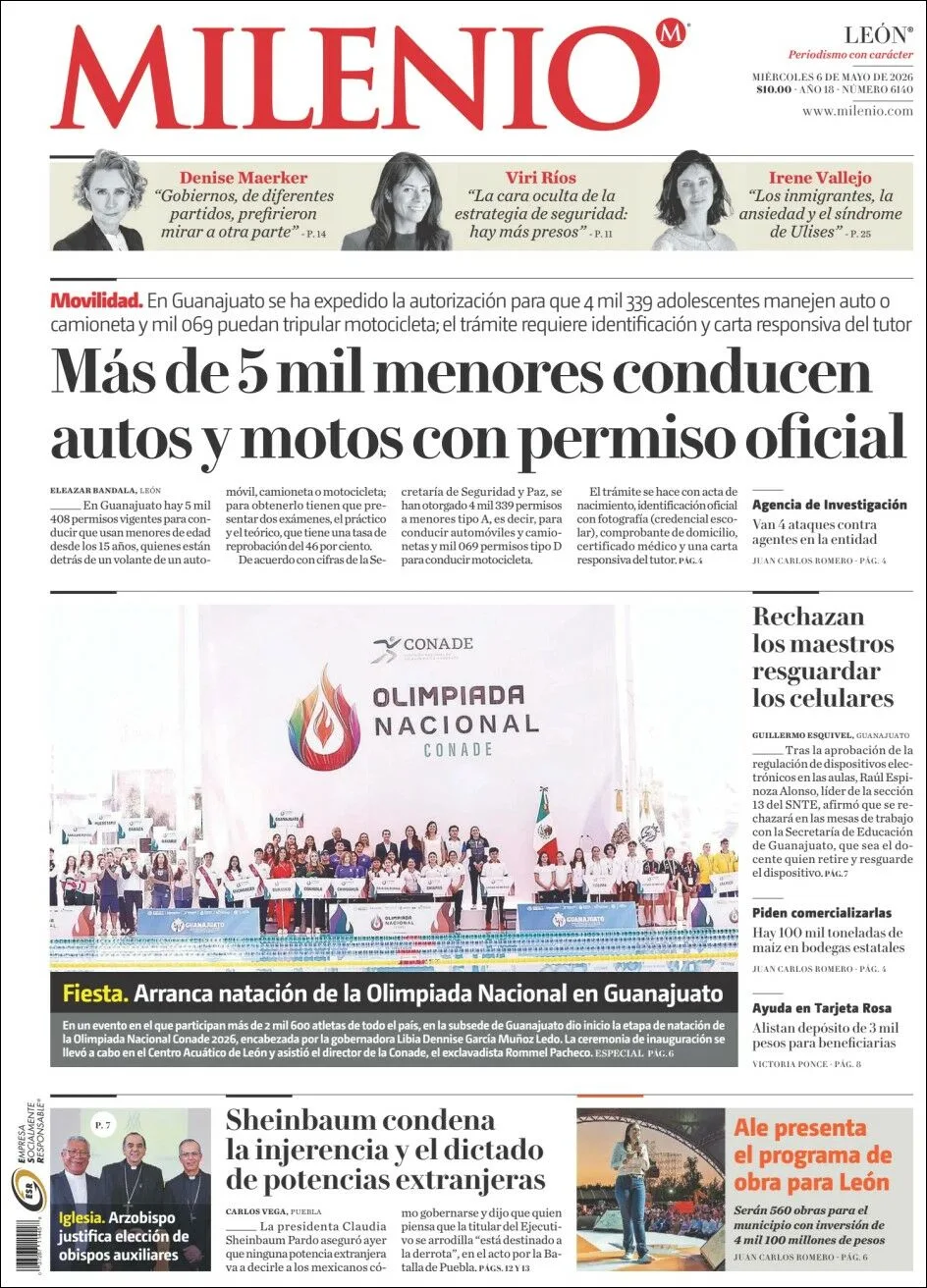 Portada de Milenio Leon del miércoles, 6 de mayo de 2026