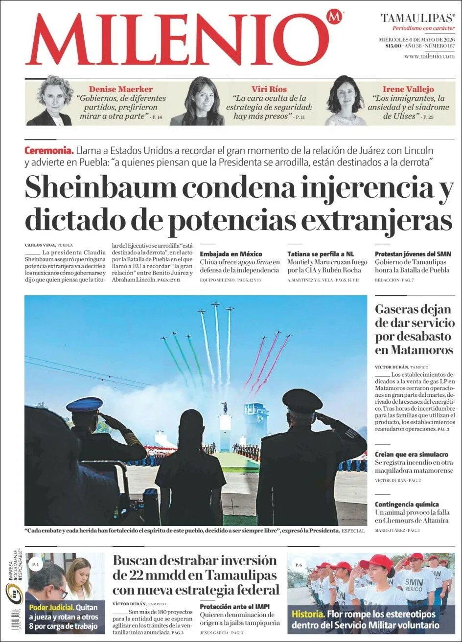 Portada de Milenio Tamaulipas del miércoles, 6 de mayo de 2026
