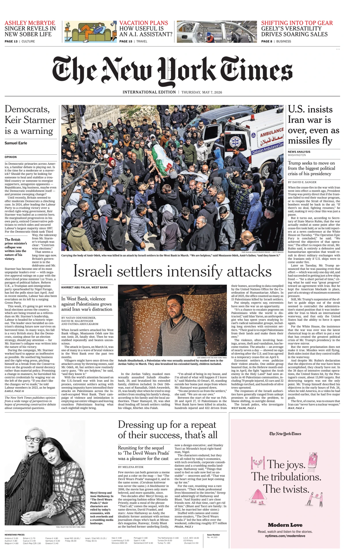 Portada de The New York Times (international) del jueves, 7 de mayo de 2026