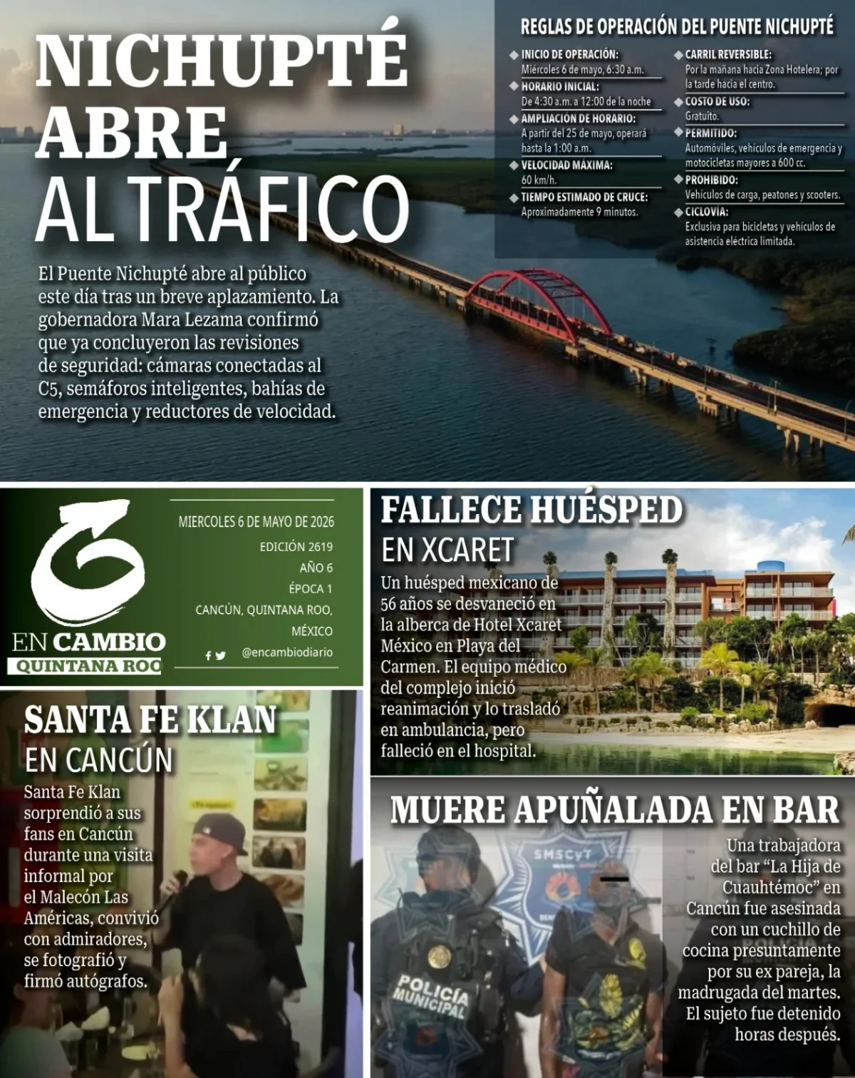 Portada de En Cambio - Quintana Roo (contraportada) del miércoles, 6 de mayo de 2026