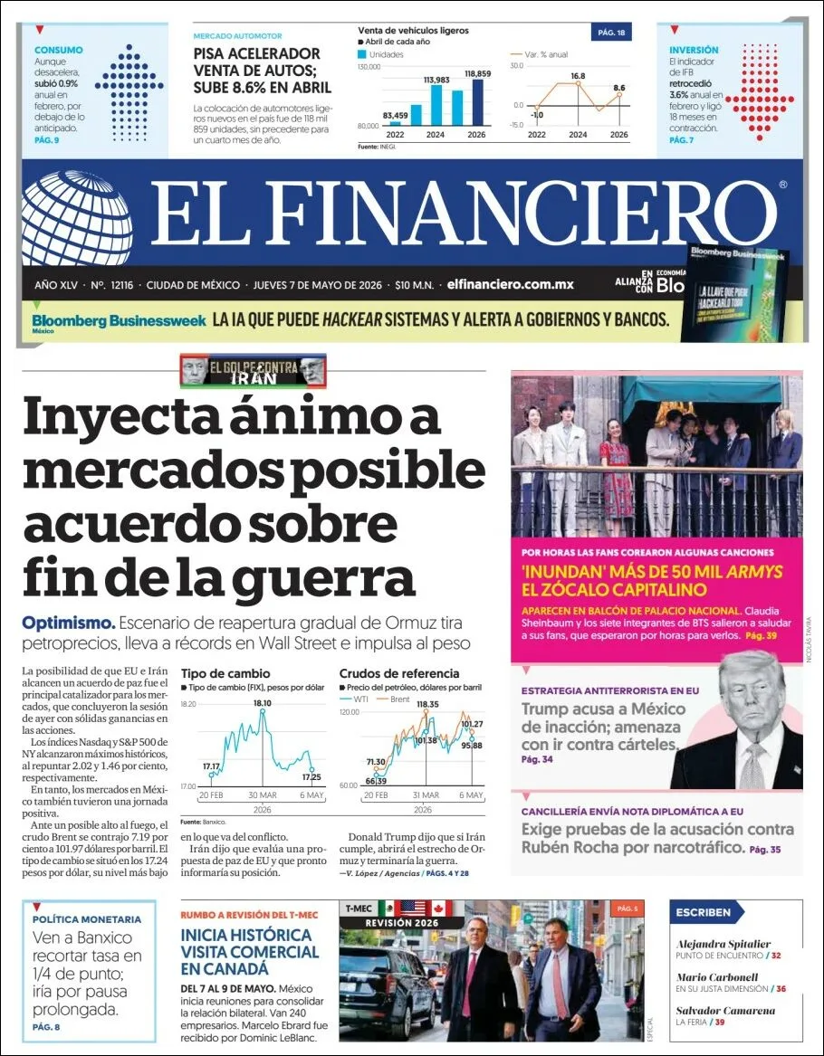 Portada de El Financiero del jueves, 7 de mayo de 2026