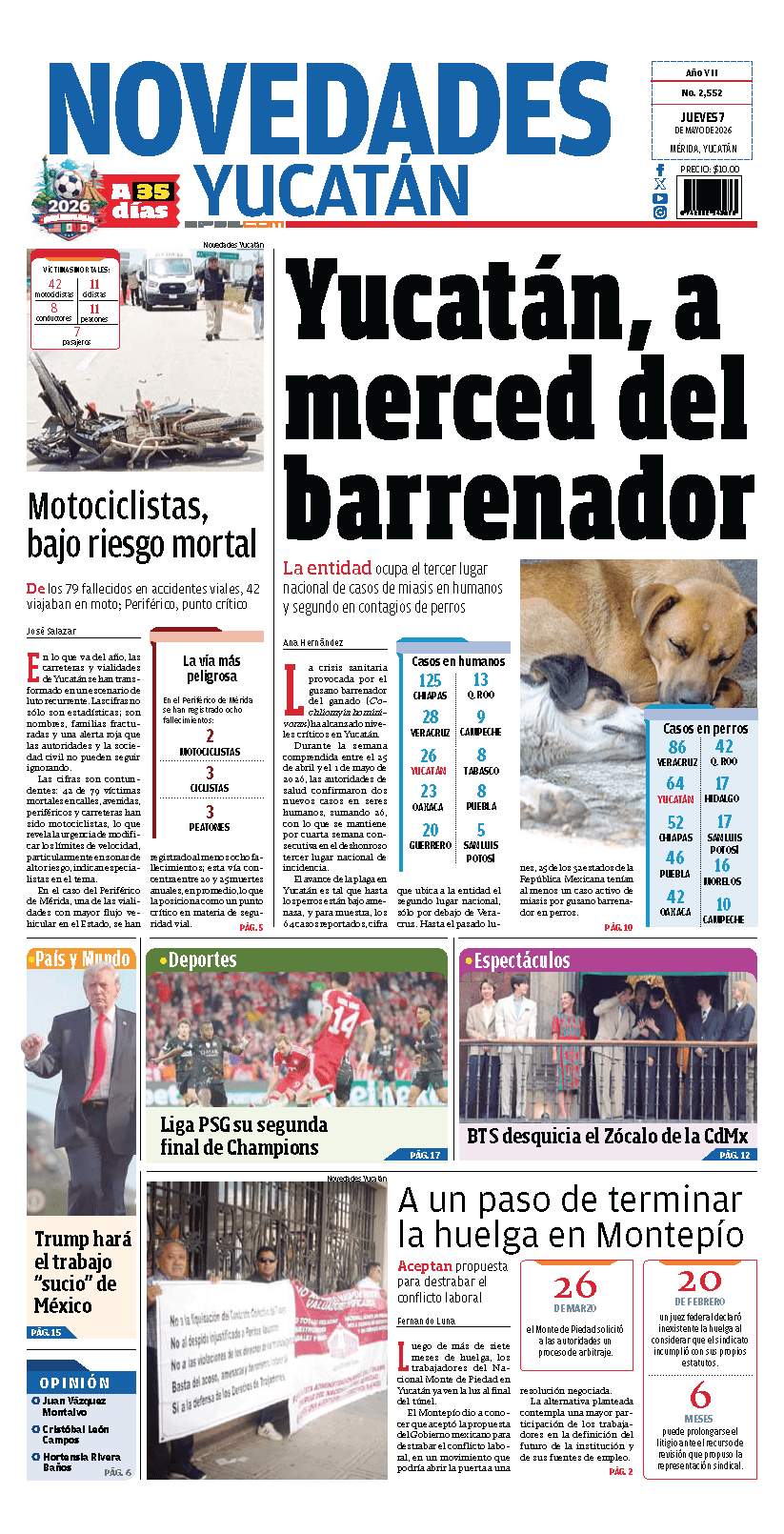 Portada de Novedades Yucatan del jueves, 7 de mayo de 2026