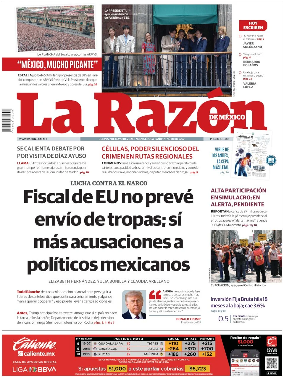 Portada de La Razon del jueves, 7 de mayo de 2026
