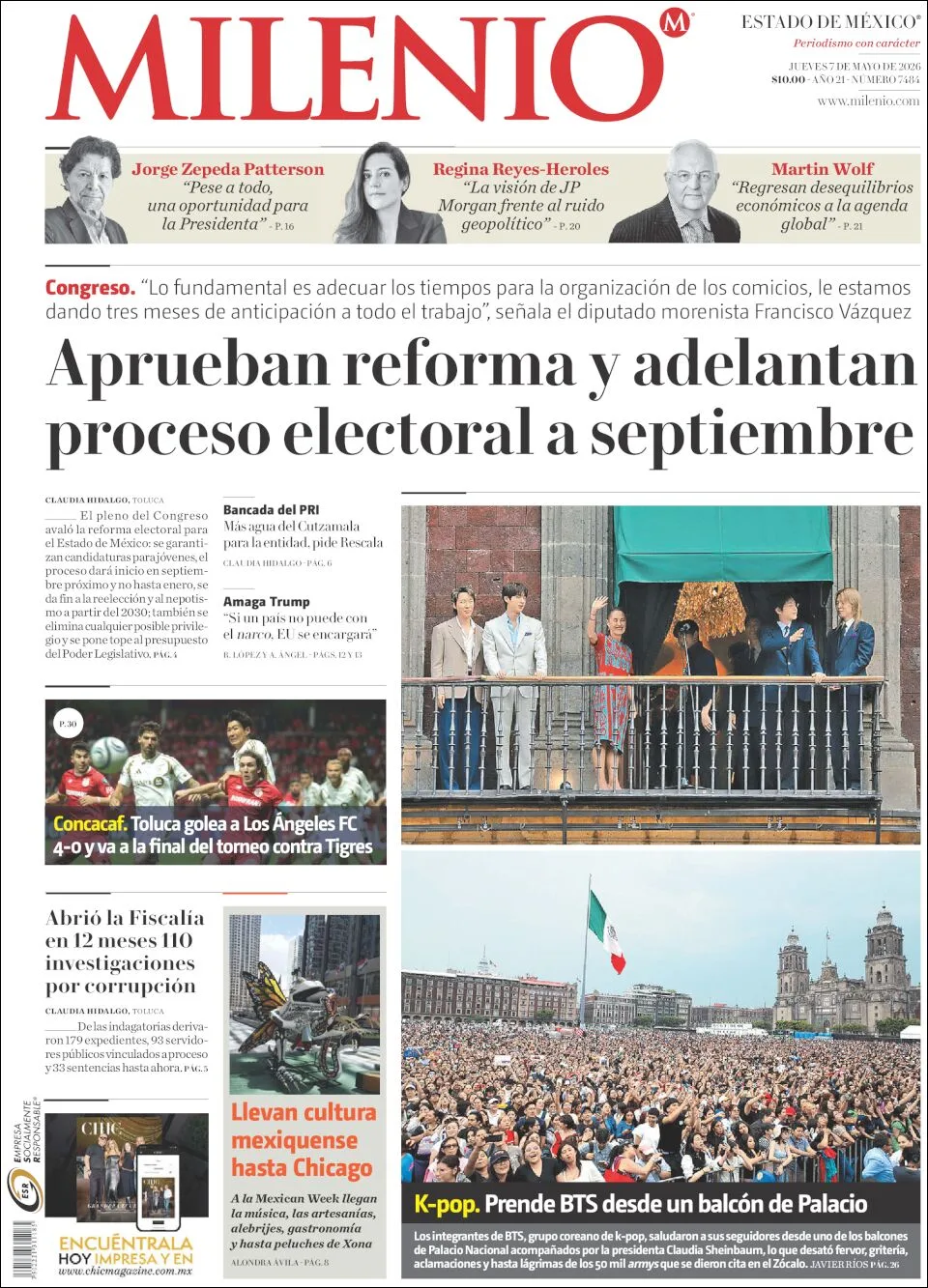 Portada de Milenio Edo de Mexico del jueves, 7 de mayo de 2026