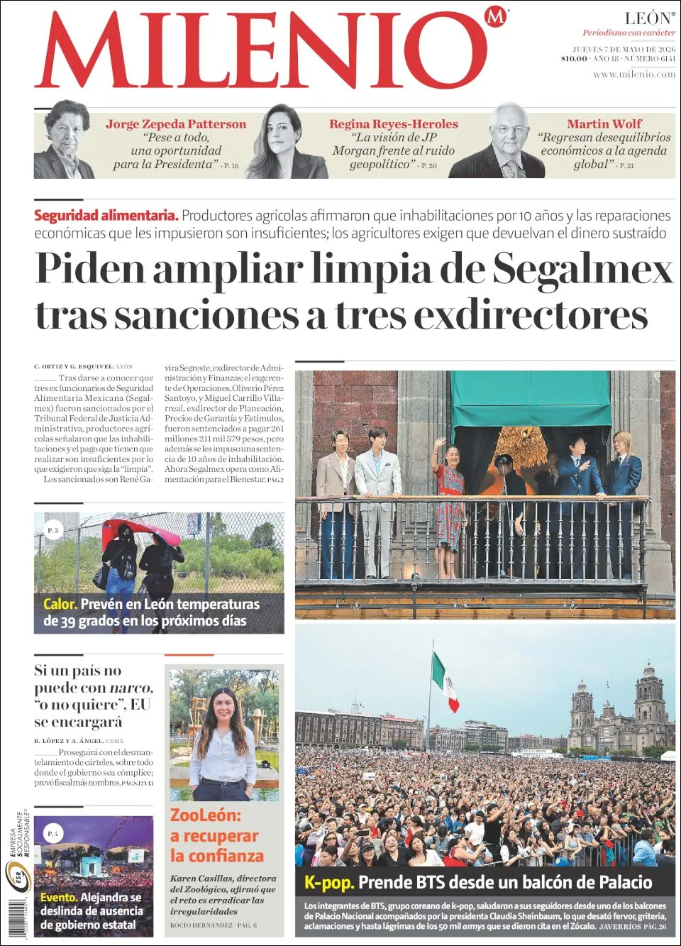 Portada de Milenio Leon del jueves, 7 de mayo de 2026