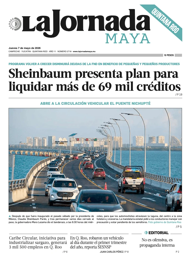 Portada de La Jornada Maya Quintana Roo del jueves, 7 de mayo de 2026