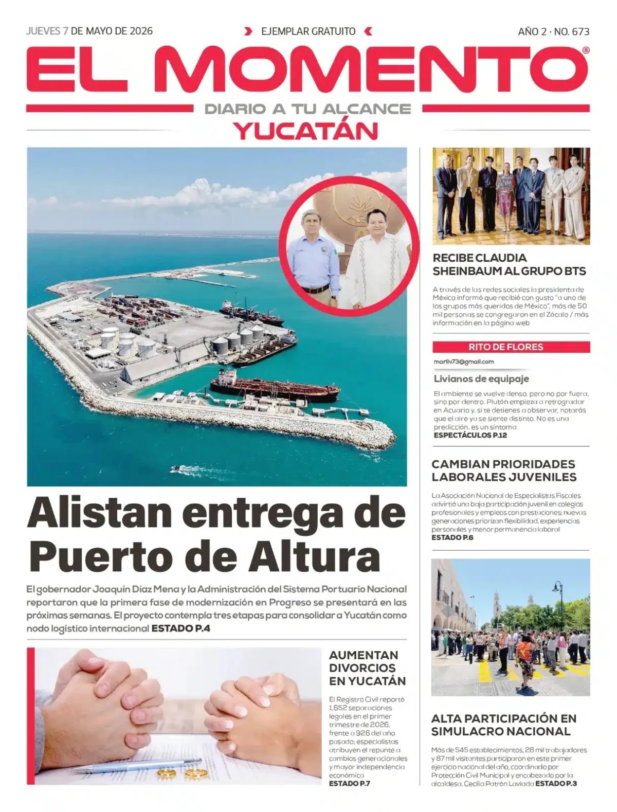 Portada de El Momento Yucatan del jueves, 7 de mayo de 2026