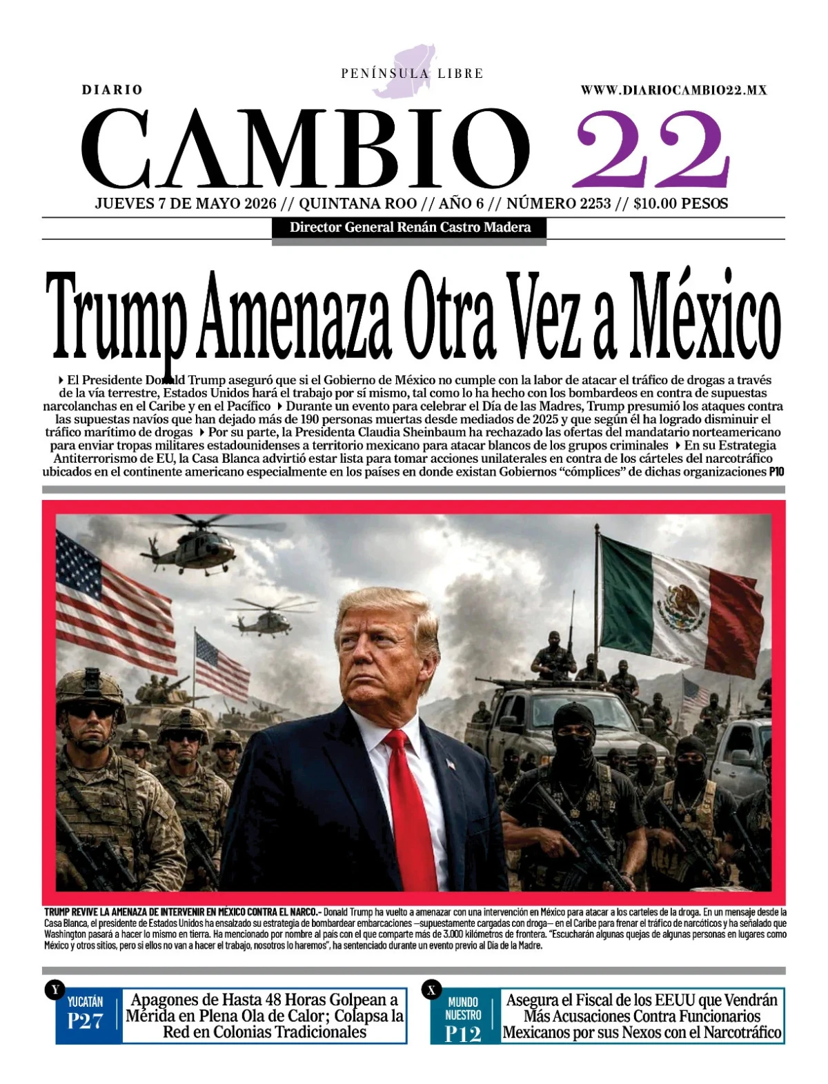 Portada de Diario Cambio 22 (contraportada) del jueves, 7 de mayo de 2026