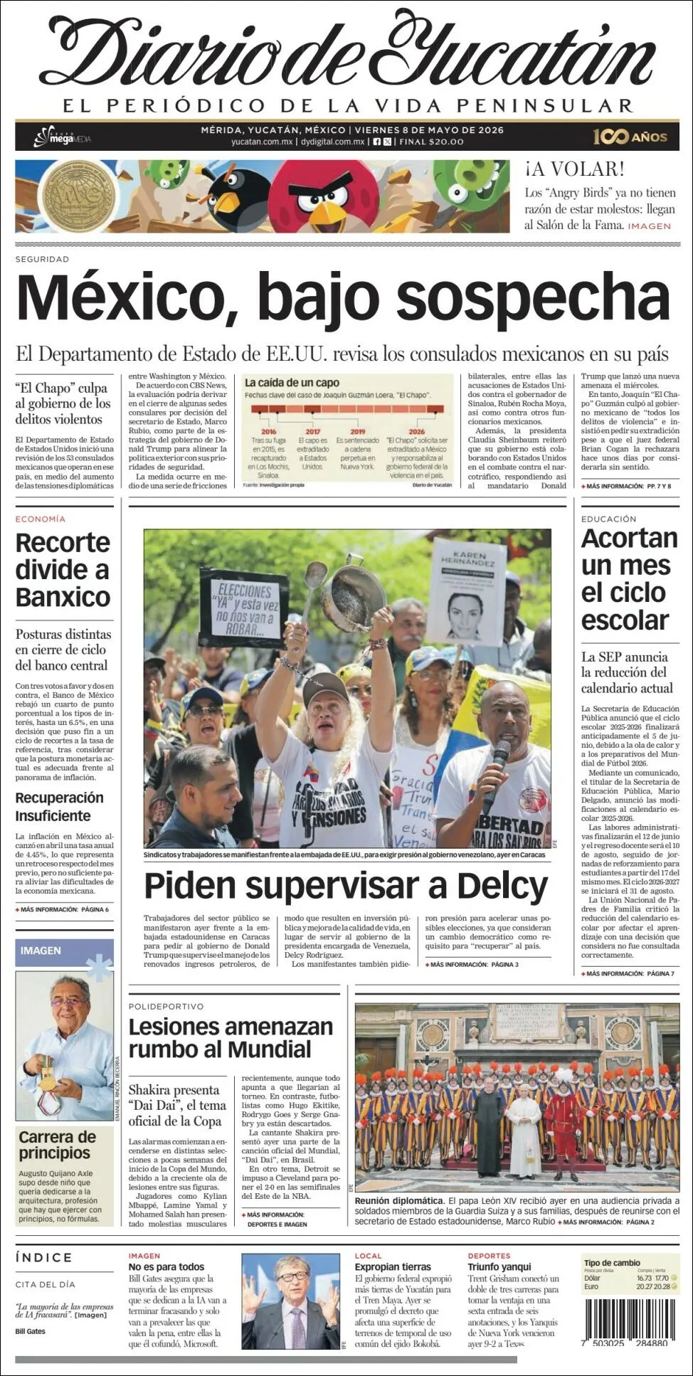 Portada de Diario de Yucatán del viernes, 8 de mayo de 2026