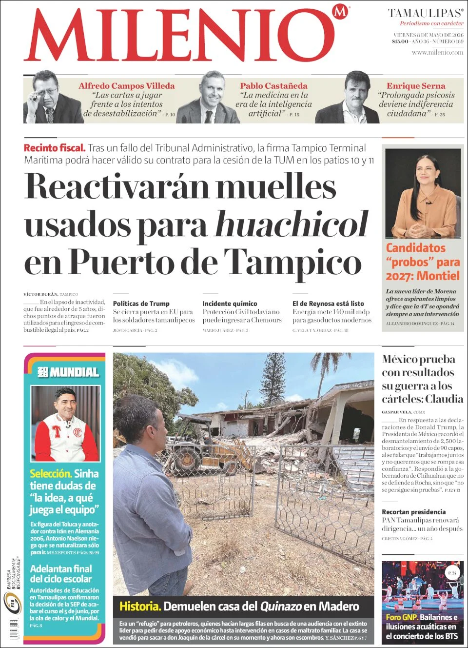 Portada de Milenio Tamaulipas del viernes, 8 de mayo de 2026
