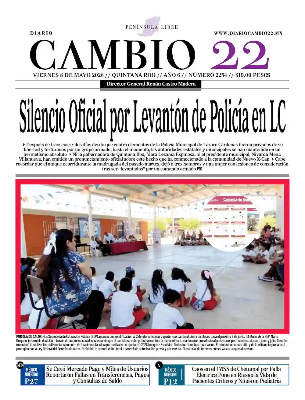 Portada de Diario Cambio 22 (contraportada) del viernes, 8 de mayo de 2026