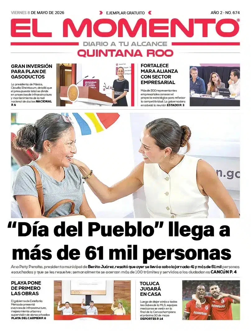 Portada de El Momento Quintana Roo del viernes, 8 de mayo de 2026