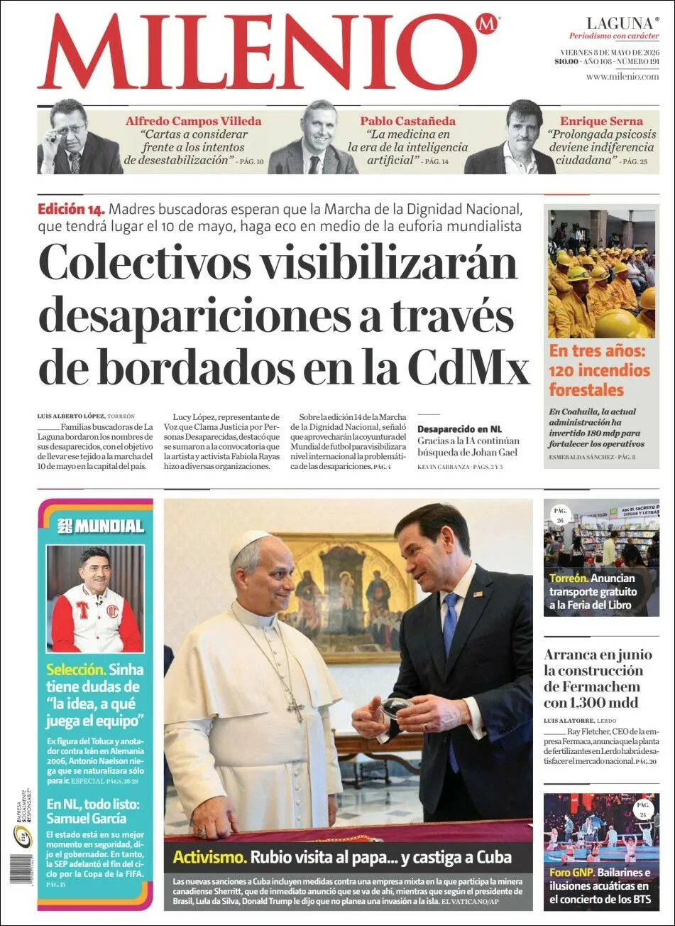 Portada de Milenio Laguna del viernes, 8 de mayo de 2026